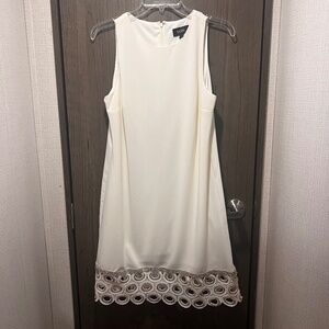 MSK White Shift Dress Sequin Lace Hem Size S